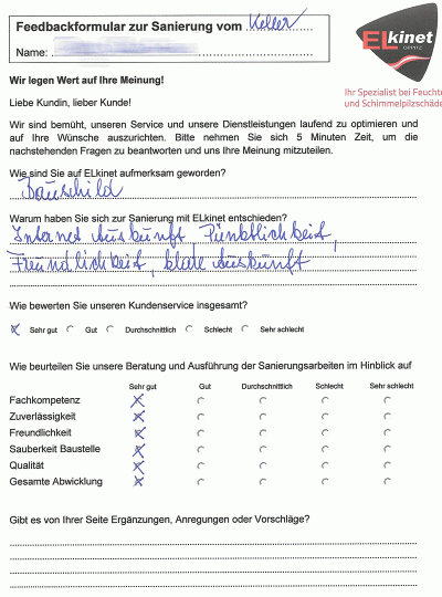 Kundenfeedback Kellersanierung