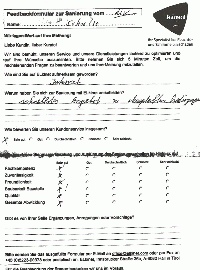 Kundenfeedback Mauertrockenlegung