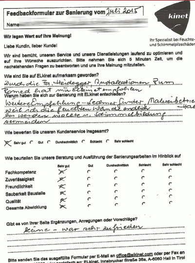 Kundenfeedback Feuchte Mauern