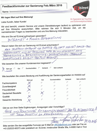 Kundenfeedback Hausschwamm bekämpfen